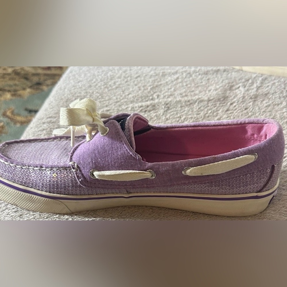 Sperry Women's Top-Sider Purple Lavender Sequin Lace Up Boat Shoes 9 - Picture 8 of 12